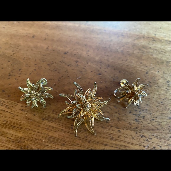 Jewelry - Beautiful unique vintage matching Gold Pin and Earrings set